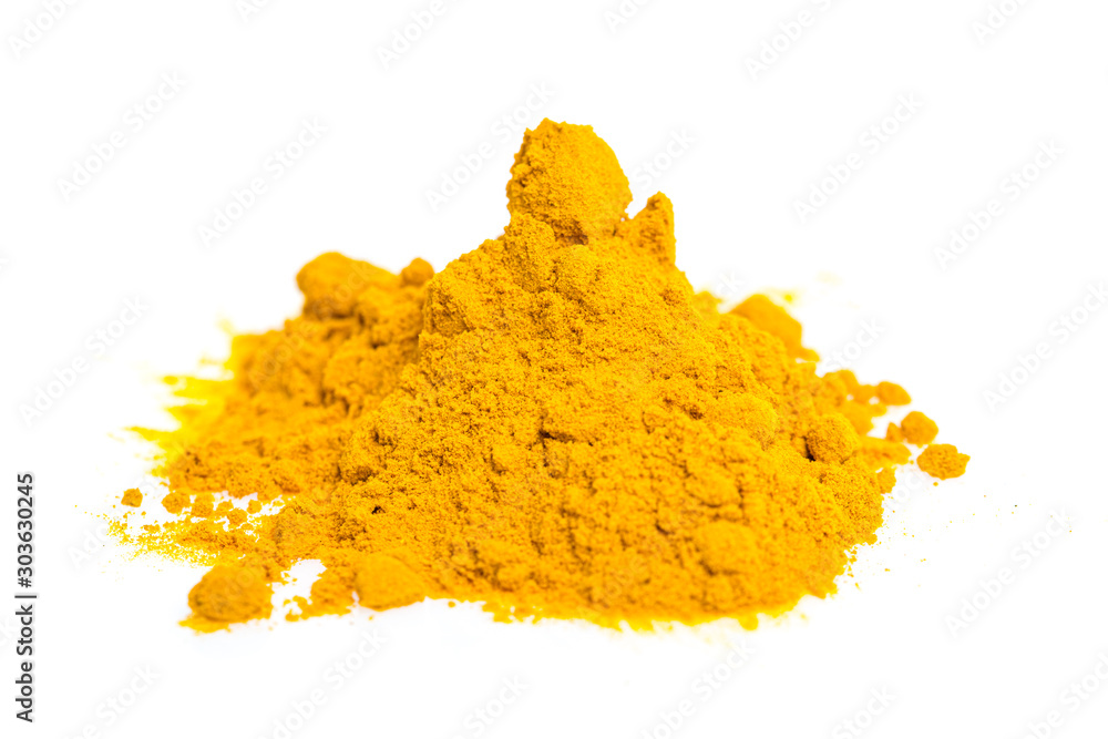 heap of curcuma / turmeric powder isolated on white background heap of curcuma / turmeric powder isolated on white background