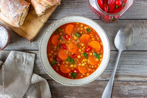 Lentil soup with carrots and pepper. Recipes. German cuisine.