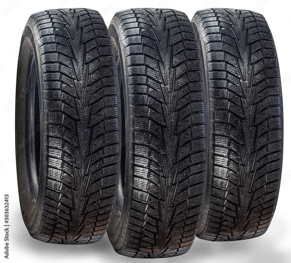 thre car tire on a white background Winter rubber