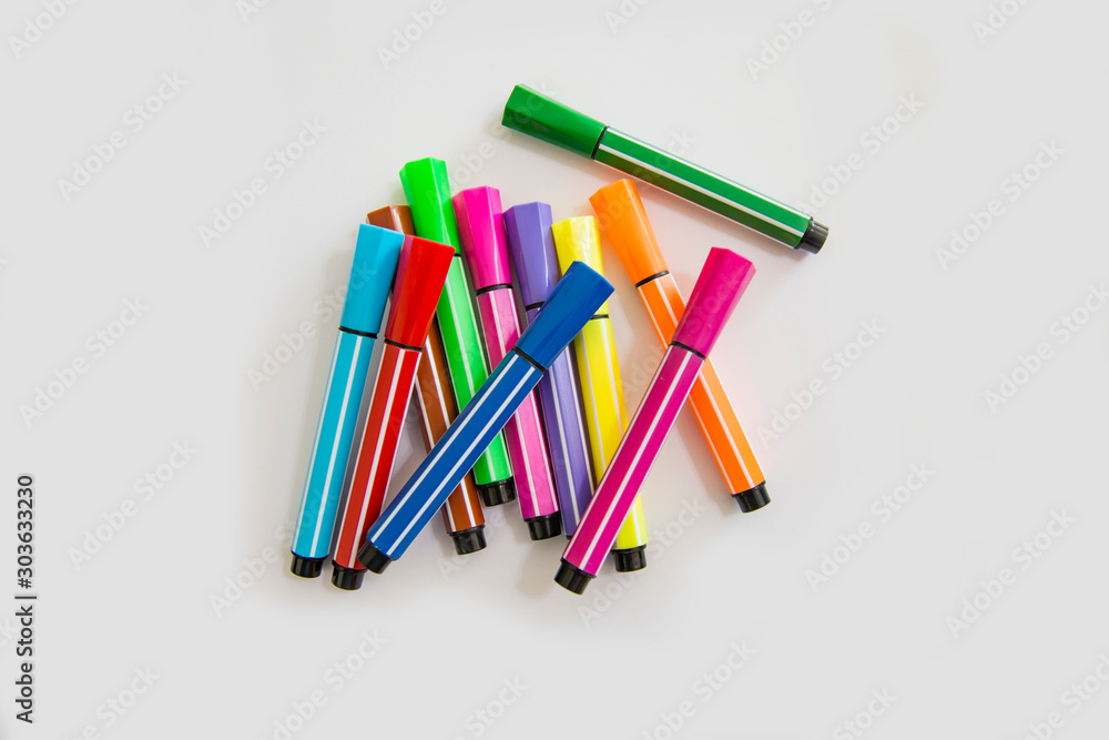 Colored felt pens, white background Colored felt pens, white background