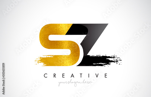 SZ Letter Design with Brush Stroke and Modern 3D Look.