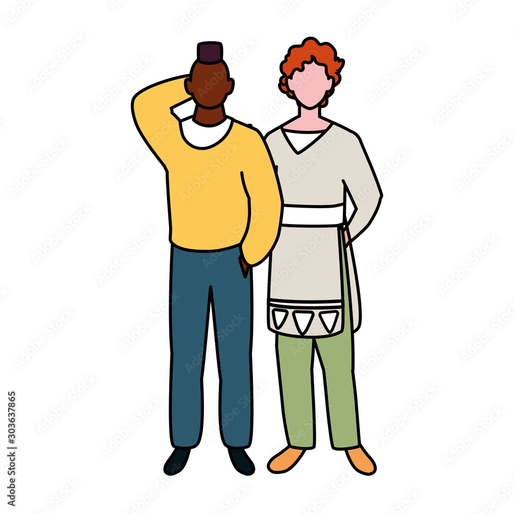 men standing faceless with different poses on white background men standing faceless with different poses on white background