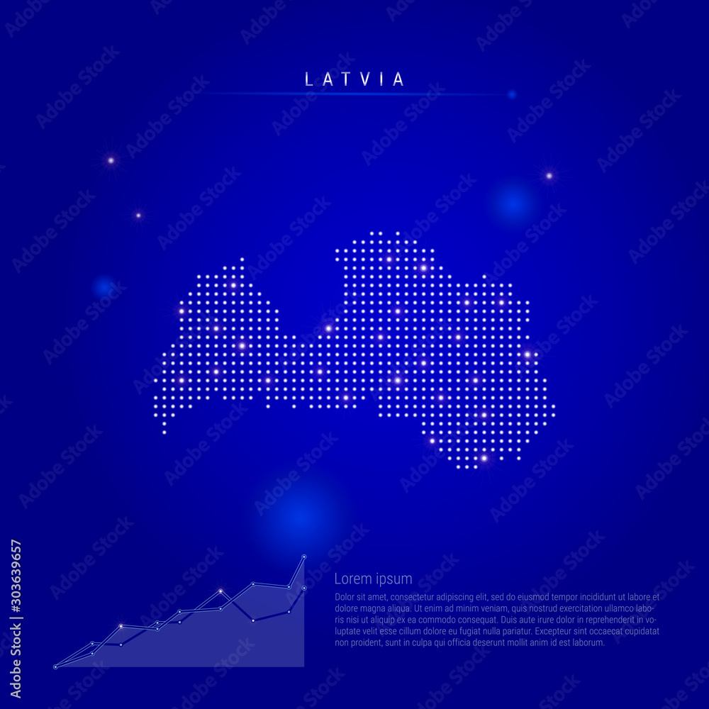 Latvia illuminated map with glowing dots. Dark blue space background. Vector illustration