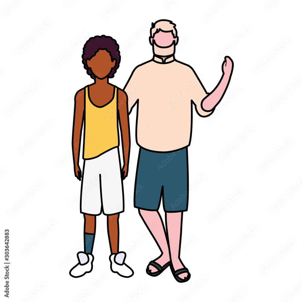 Fototapeta premium men standing faceless with different poses on white background