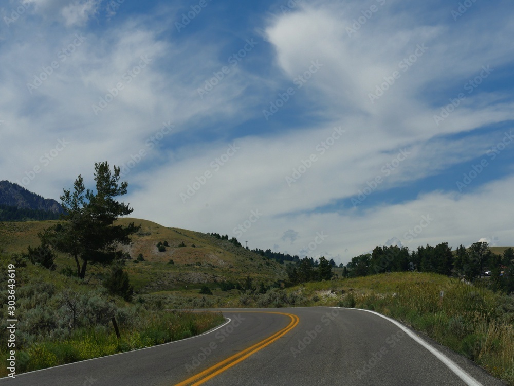 Winding roads provide scenic drives around Yellowstone National Park, Wyoming.