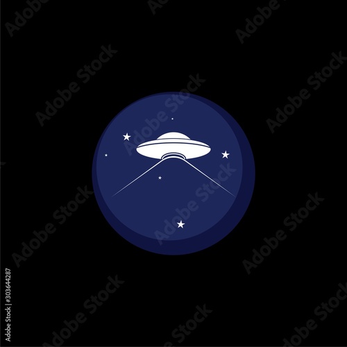 Ufo flying spaceship icon isolated on black background