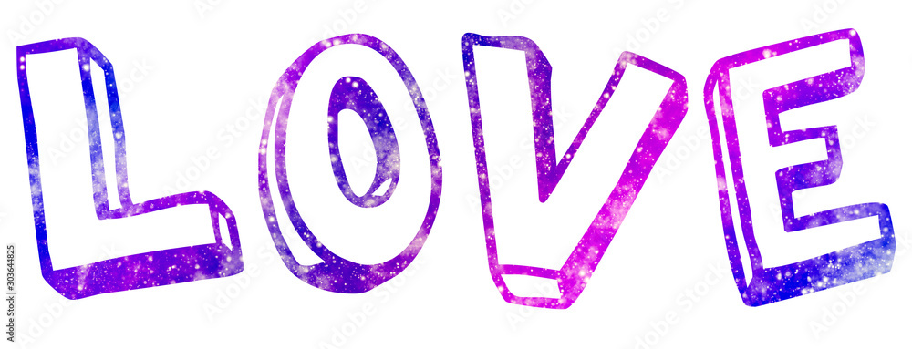 Love text illustration with galaxy texture for valentine day