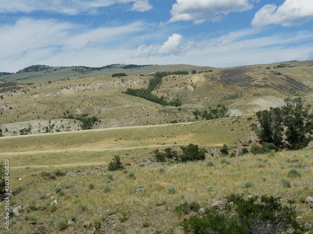 Diversified landscape and view at Yellowstone National Park in Wyoming on the way to Gardiner, Montana.