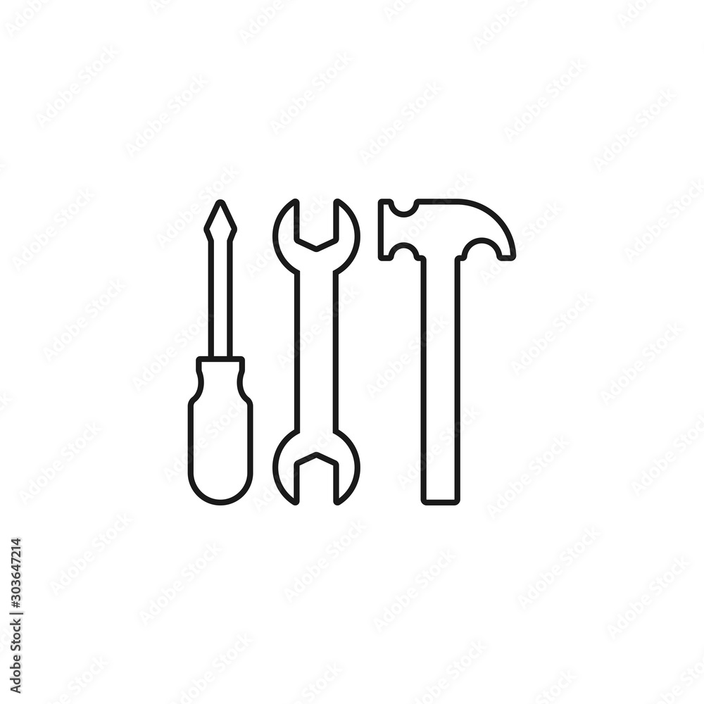 screwdriver hammer and wrench - minimal line web icon. simple vector illustration. concept for infographic, website or app. screwdriver hammer and wrench - minimal line web icon. simple vector illustration. concept for infographic, website or app.