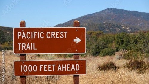 Sign for the Pacific Crest Trail in Cleveland National Forest. Hot and dry conditions and high elevations make this stretch a challenging hike.  photo