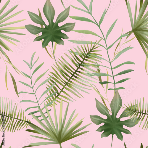 Fototapeta Naklejka Na Ścianę i Meble -  Beautiful tropical exotic floral seamless, tileable, watercolor pattern, background