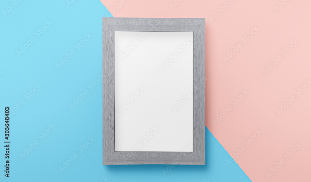 Elevated view gray picture frame & blank white paper for copy space on blue & pink color two toned background,highly detailed resolution for backdrop decorated idea creative concept Elevated view gray picture frame & blank white paper for copy space on blue & pink color two toned background,highly detailed resolution for backdrop decorated idea creative concept