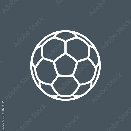 Thin contour lines icon soccer ball for playing football isolated on black background. Modern design minimalistic style black and white outline sign classic leather soccer ball.