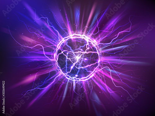 Fotografia Electric ball or plasma sphere with rays, realistic vector illustration