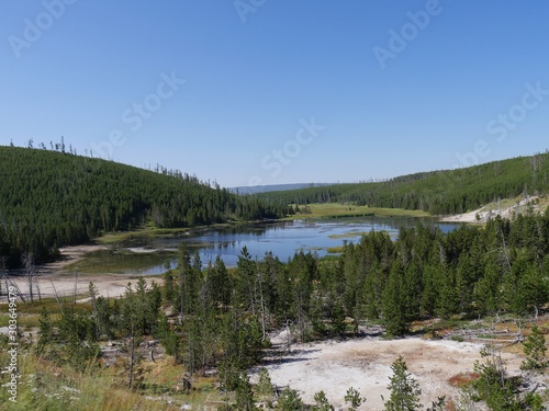 Beautiful view of Nymph Lake along the road north of Norris Geyser Basin in Yellowstone National Park.