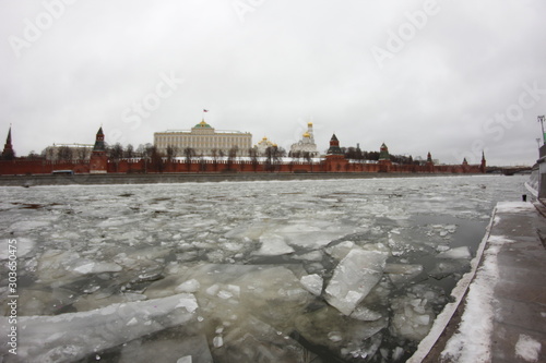 Moscow, Russia"; January 2017: The frozen Moscow river in winter