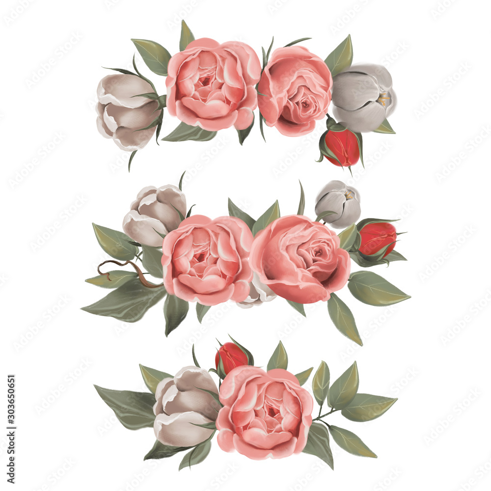 Εκτύπωση καμβά Beautiful rose and peony flowers, floral bouquets, compositions, arrangement, wr