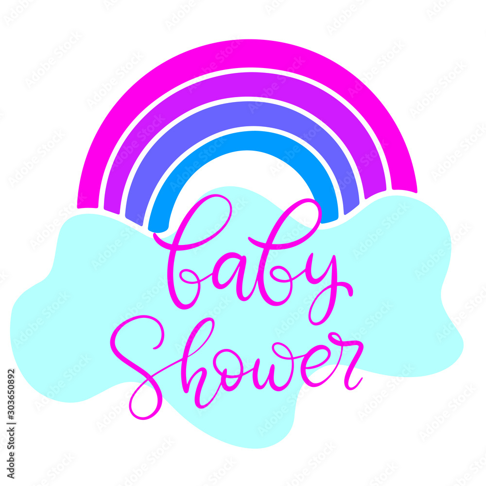 Baby shower girl and boy invitation with hand drawn lettering and rainbow. Template for birthday party card. Vector illustration. Baby shower girl and boy invitation with hand drawn lettering and rainbow. Template for birthday party card. Vector illustration.