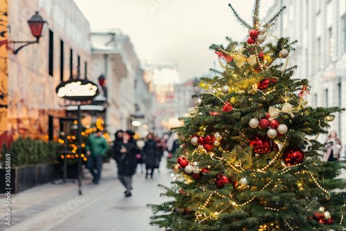 Pedestrian street of Moscow decorated for the New Year 