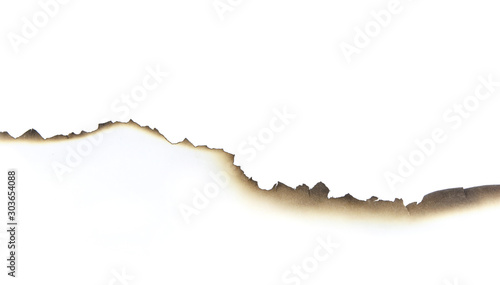 Paper burned old grunge on white background with clipping path