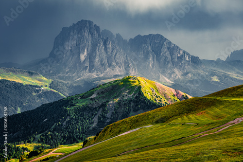 Picturesque morning scene of Gardena valley  Dolomiti Alps. Beauty of nature concept background