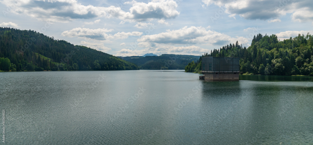 Nova Bystrica water reservoir with hills around in Slovakia