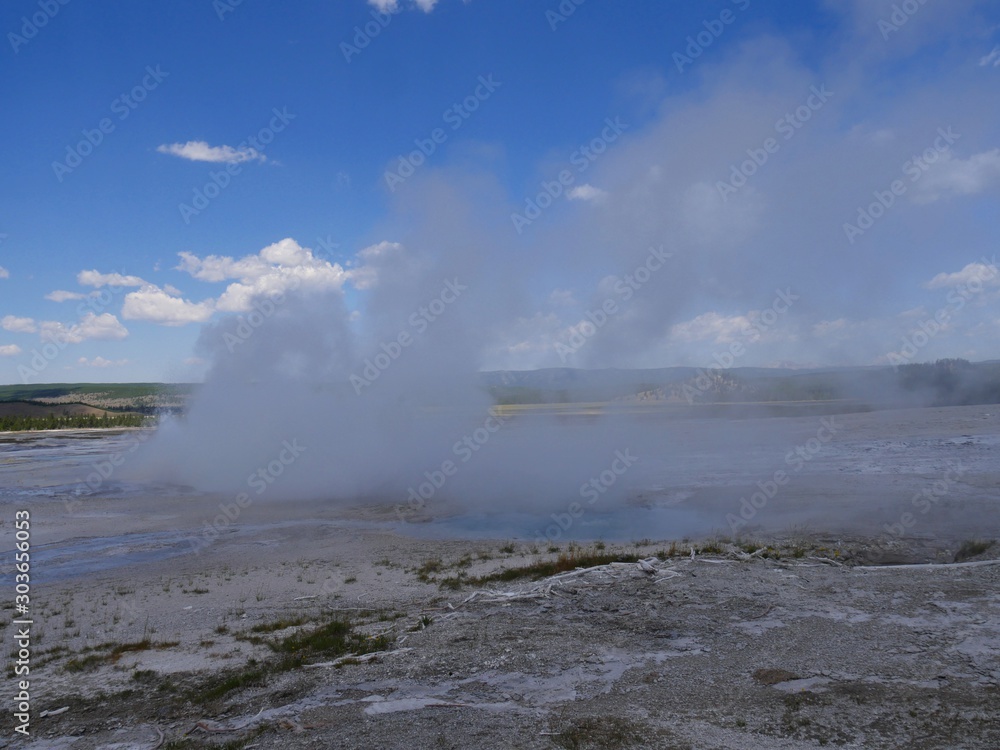 Clepsydra Geyser view at the Lower Geyser Basin, Yellowstone National Park. Clepsydra Geyser view at the Lower Geyser Basin, Yellowstone National Park.