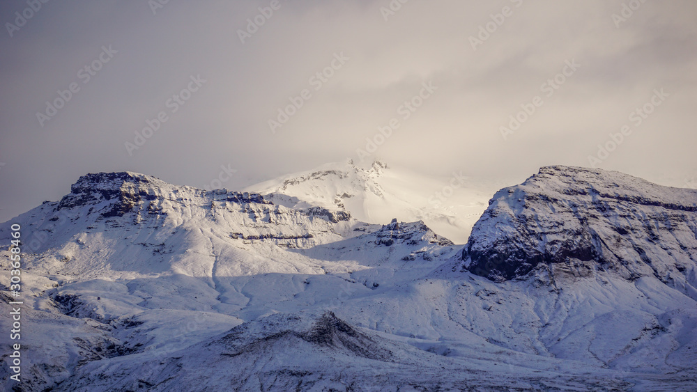 Frozen and dramatic mountains of Southeast Iceland