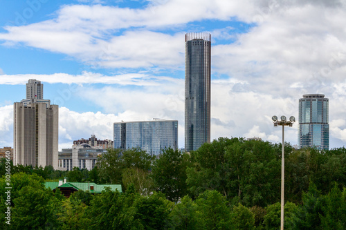 Cityscape - panoramic view of modern high-rise buildings of glass and concrete