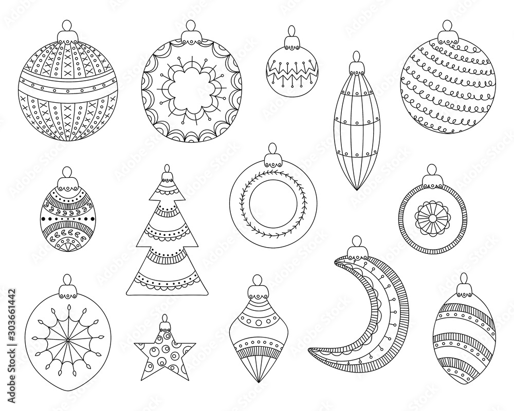 Fotografie Christmas baubles. Christmas tree decorations set.