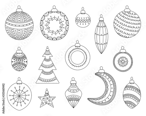 Christmas baubles. Christmas tree decorations set.