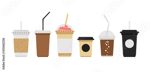 Vector coffee Cups set. Disposable coffee cup to go.