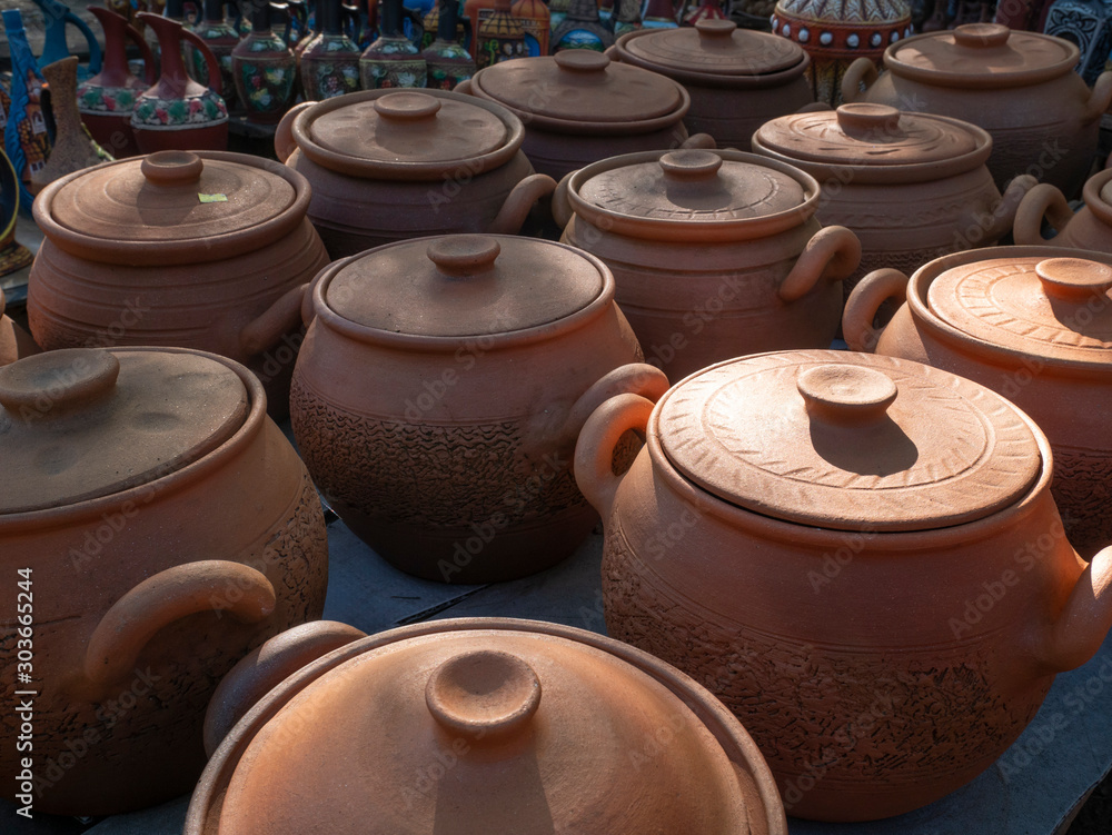 Many earthenware jugs for wine are sold. Georgia Many earthenware jugs for wine are sold. Georgia