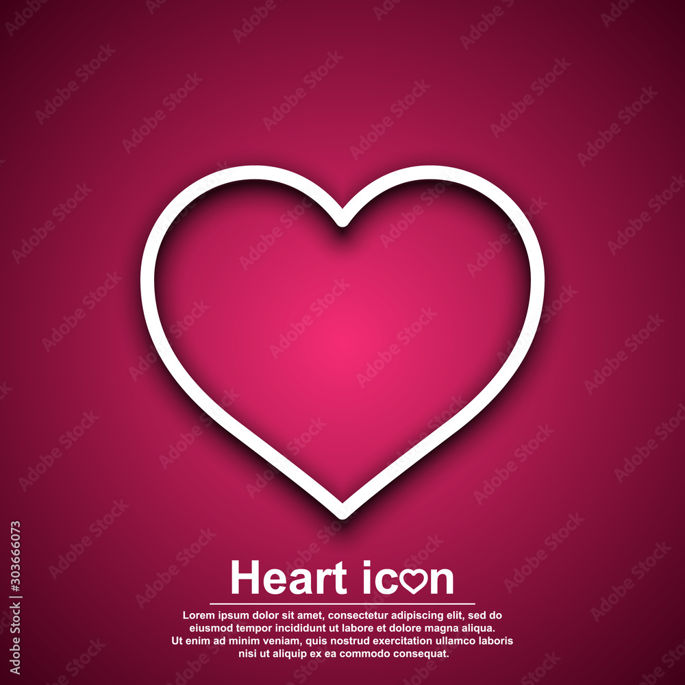 Heart line vector icon with shadow isolated on red background.