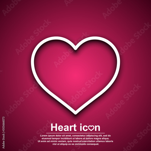 Heart line vector icon with shadow isolated on red background.