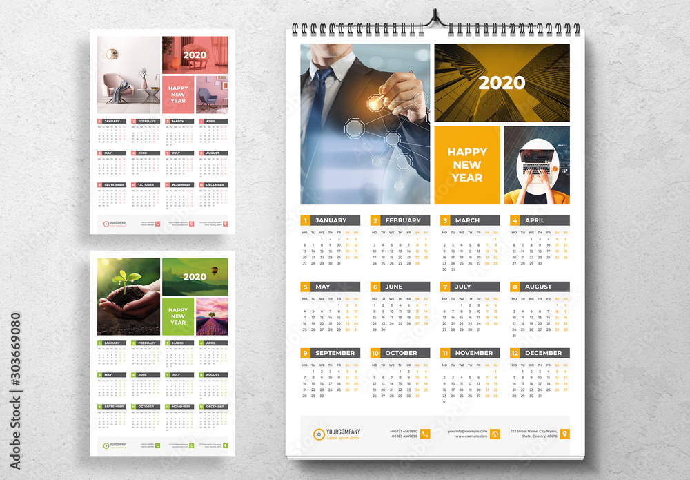 Wall Calendar Layout with Colorful Accents Stock Template Adobe Stock
