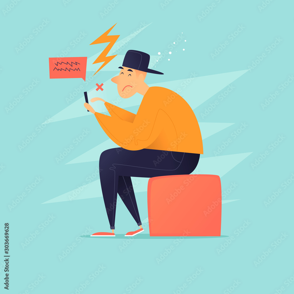 Fototapeta premium Internet bullying. Flat design vector illustration.