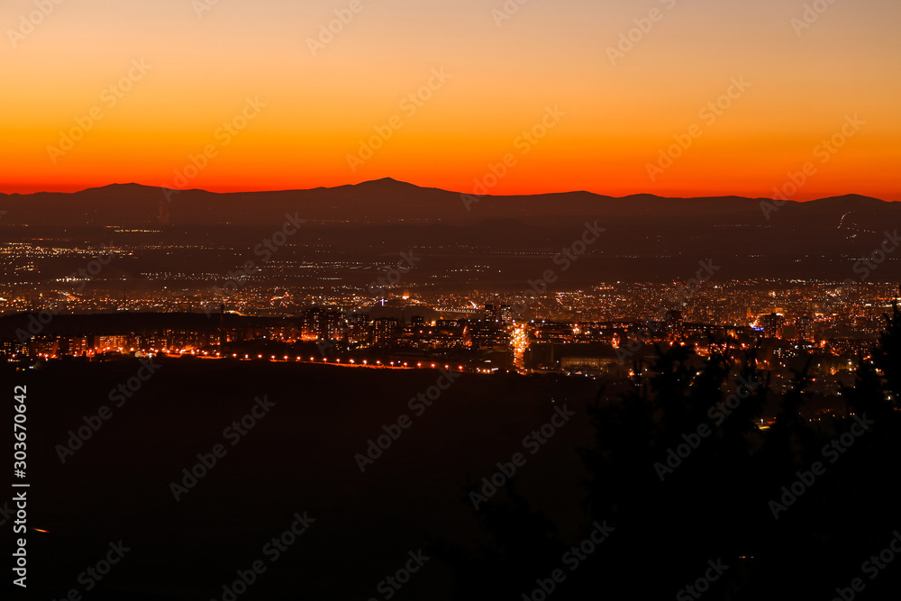 sunset and the city erevan