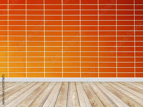 Empty new brick wall interior. Orange background.