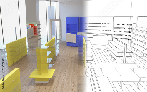 shopping mall  interior visualization  3D illustration