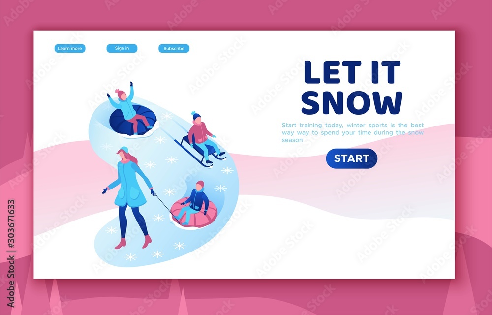 Kids riding tubing, winter isometric people set, 3d vector sport family playing, family playing outdoor snow games, simple cartoon characters, mother with children Kids riding tubing, winter isometric people set, 3d vector sport family playing, family playing outdoor snow games, simple cartoon characters, mother with children
