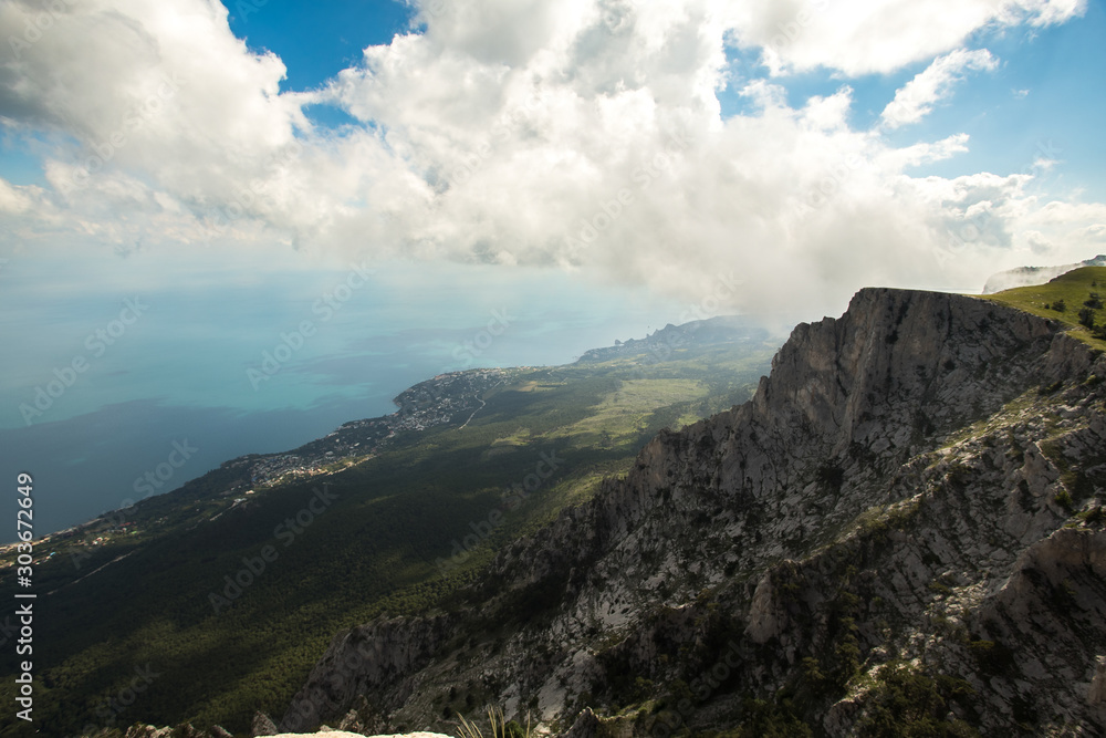 view from the mountain, on a cliff, mountain Crimea