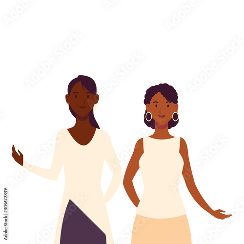 women with different poses on white background