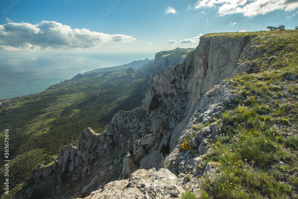 Fototapeta premium view from the mountain, on a cliff, mountain Crimea