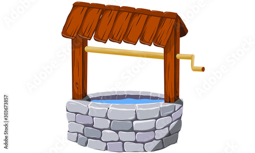middle age, fairy tale draw well with water and crank