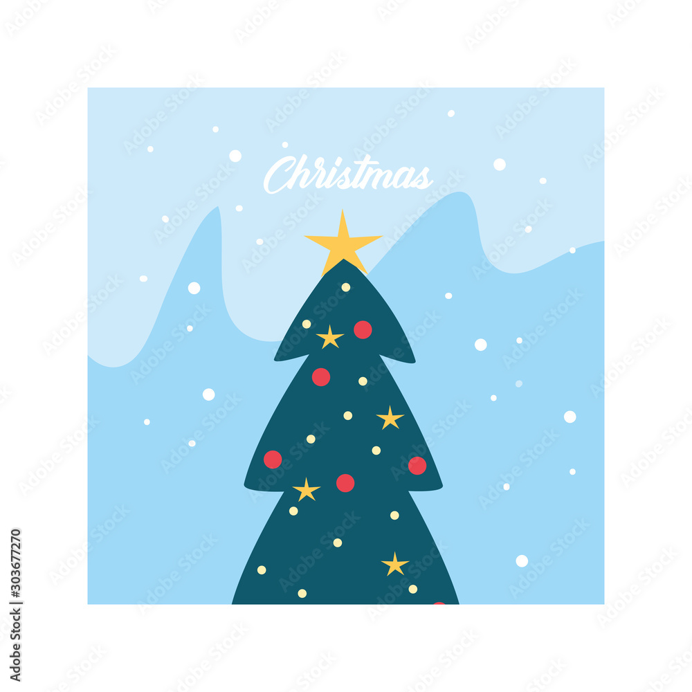 christmas label with christmas tree