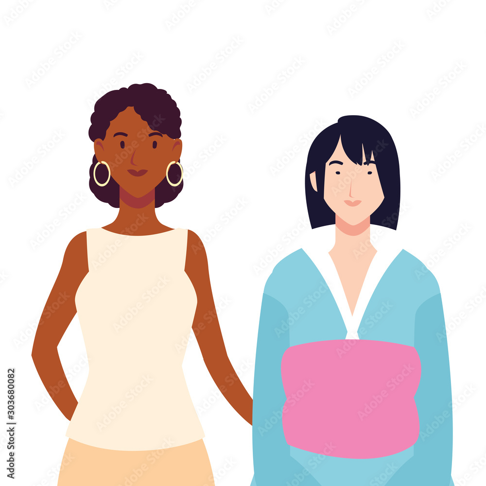 women with different poses on white background women with different poses on white background