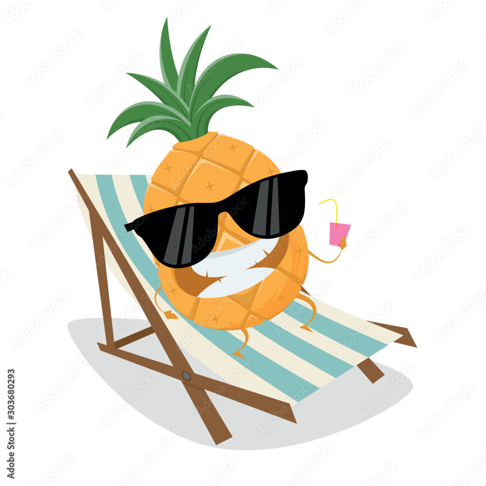 Ταπετσαρία funny cartoon pineapple relaxing on sunbed