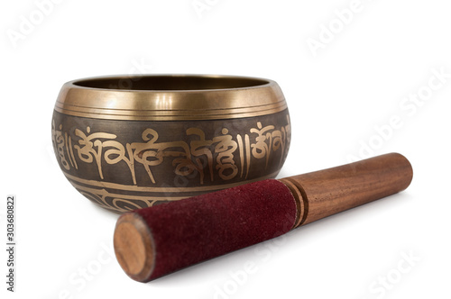 Tibetian singing bowl isolated on white