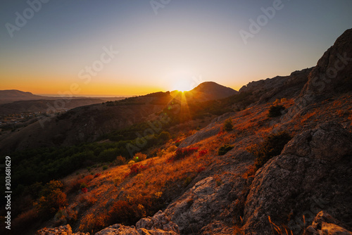 Beautiful autumn sunset in the mountains